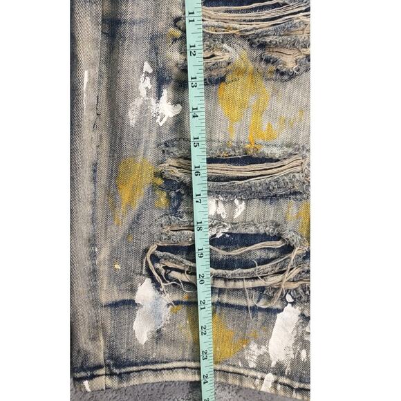 Diamond Stash Mens Jorts Jean Shorts Distressed Paint Splatter Yellow Smoke Wash - Picture 5 of 9
